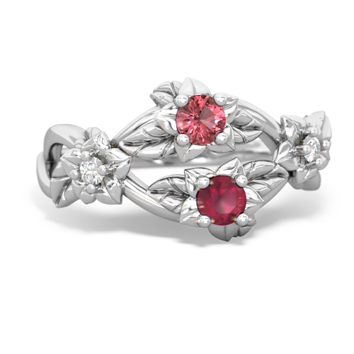 Pink Tourmaline Genuine Pink Tourmaline with Genuine Ruby Sparkling Bouquet ring Ring