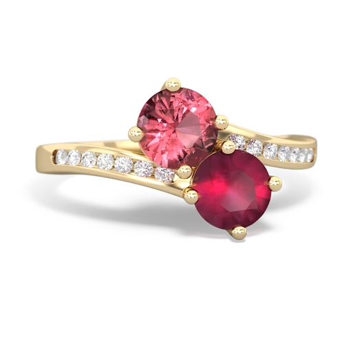 Pink Tourmaline Genuine Pink Tourmaline with Genuine Ruby Keepsake Two Stone ring Ring