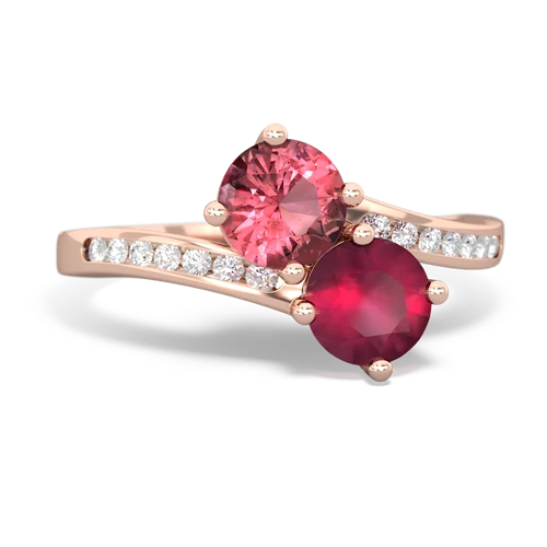 tourmaline-ruby two stone channel ring