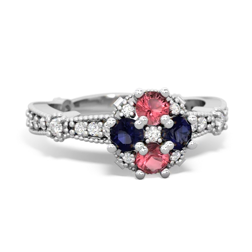 Pink Tourmaline Genuine Pink Tourmaline with Genuine Sapphire Milgrain Antique Style ring Ring