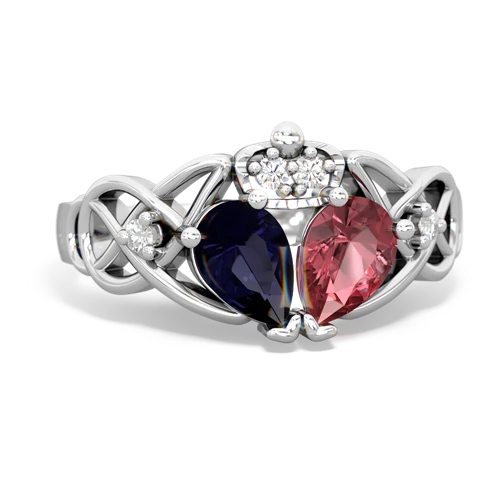 Pink Tourmaline Genuine Pink Tourmaline with Genuine Sapphire Two Stone Claddagh ring Ring