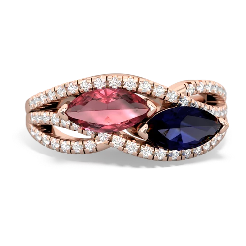 tourmaline-sapphire double heart ring