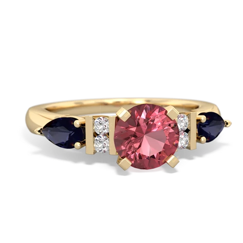 Pink Tourmaline Genuine Pink Tourmaline with Genuine Sapphire and Genuine Aquamarine Engagement ring Ring