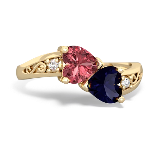 Pink Tourmaline Genuine Pink Tourmaline with Genuine Sapphire Snuggling Hearts ring Ring