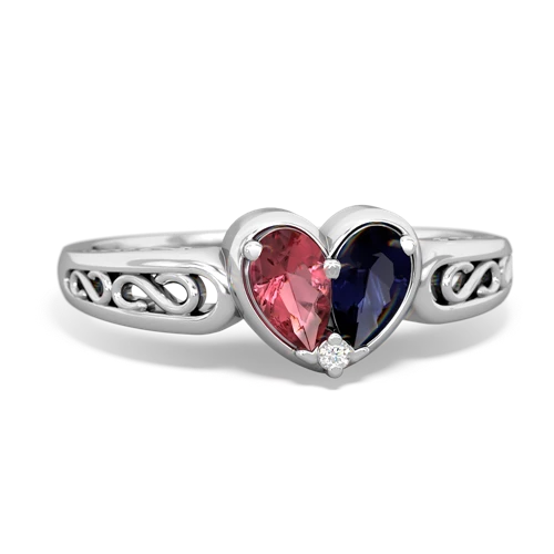 Pink Tourmaline Genuine Pink Tourmaline with Genuine Sapphire filligree Heart ring Ring