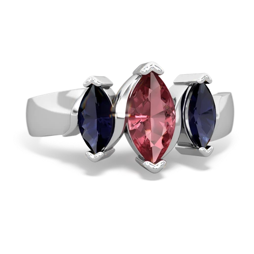 Pink Tourmaline Genuine Pink Tourmaline with Genuine Sapphire and Genuine Aquamarine Three Peeks ring Ring