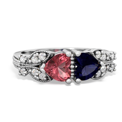 Pink Tourmaline Genuine Pink Tourmaline with Genuine Sapphire Diamond Butterflies ring Ring