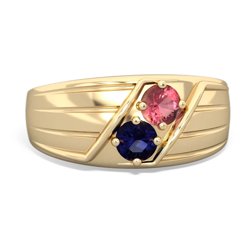 Pink Tourmaline Genuine Pink Tourmaline with Genuine Sapphire Art Deco Men's ring Ring
