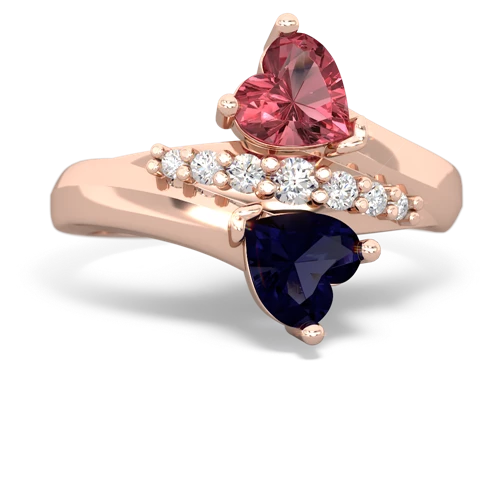 Pink Tourmaline Genuine Pink Tourmaline with Genuine Sapphire Heart to Heart Bypass ring Ring