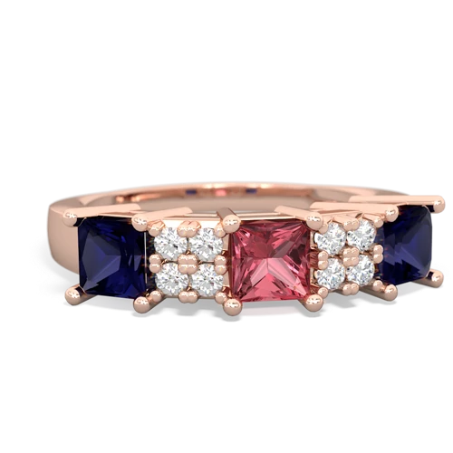 Pink Tourmaline Genuine Pink Tourmaline with Genuine Sapphire and Genuine Aquamarine Three Stone ring Ring
