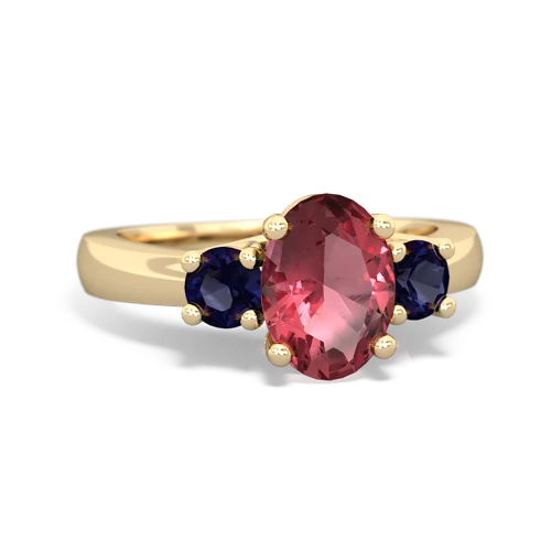Pink Tourmaline Genuine Pink Tourmaline with Genuine Sapphire Three Stone Trellis ring Ring