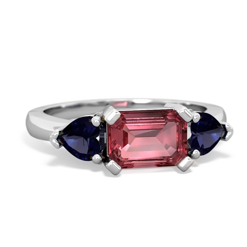 Pink Tourmaline Genuine Pink Tourmaline with Genuine Sapphire and Genuine Aquamarine Three Stone ring Ring