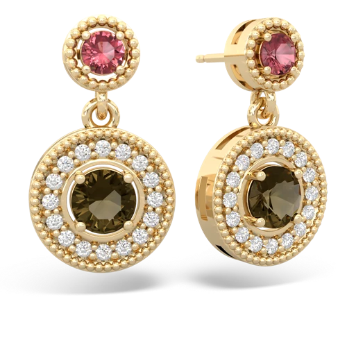 tourmaline-smoky quartz halo earrings