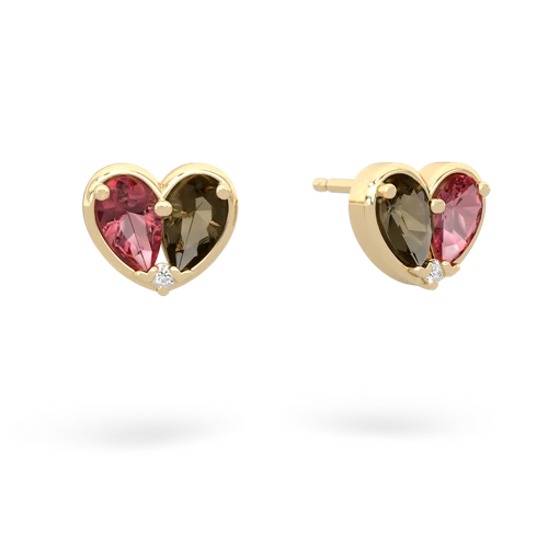 tourmaline-smoky quartz one heart earrings