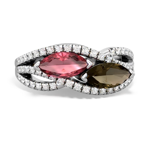 tourmaline-smoky quartz double heart ring
