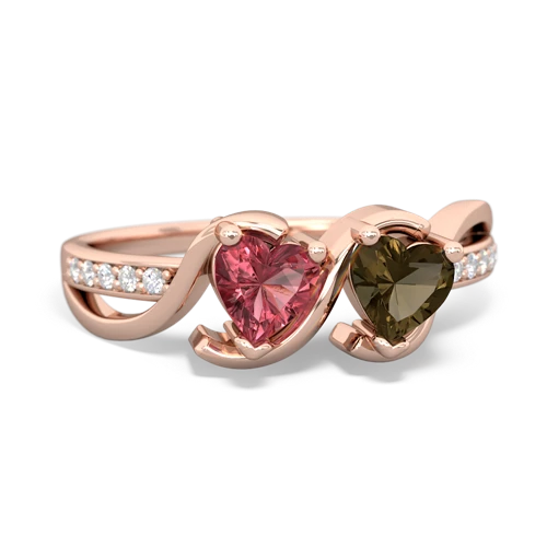 tourmaline-smoky quartz double heart ring