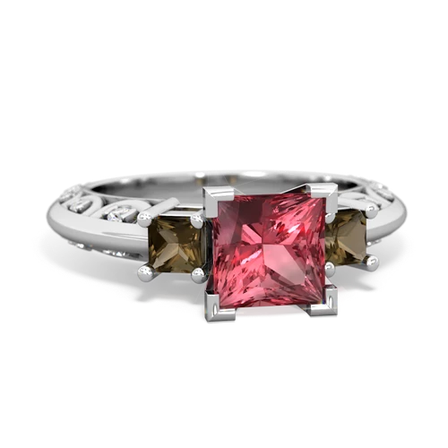 Genuine Pink Tourmaline with Genuine Smoky Quartz and Genuine Peridot Art Deco ring