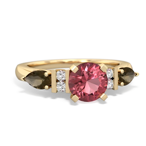 Genuine Pink Tourmaline with Genuine Smoky Quartz and Genuine Peridot Engagement ring
