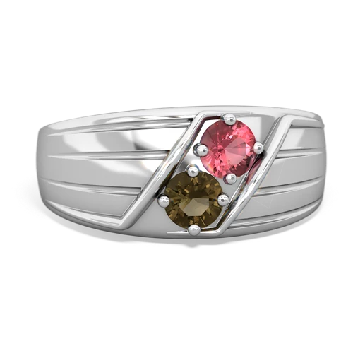 tourmaline-smoky quartz mens ring