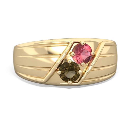 tourmaline-smoky quartz mens ring