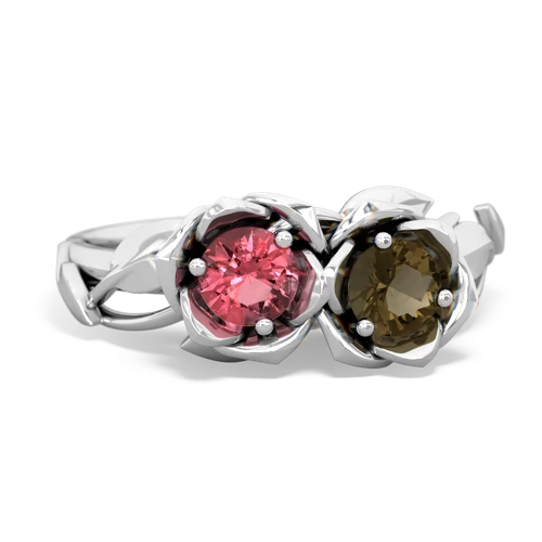 tourmaline-smoky quartz roses ring