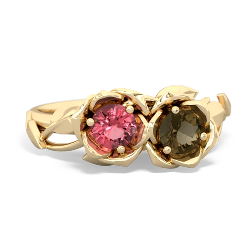 tourmaline-smoky quartz roses ring