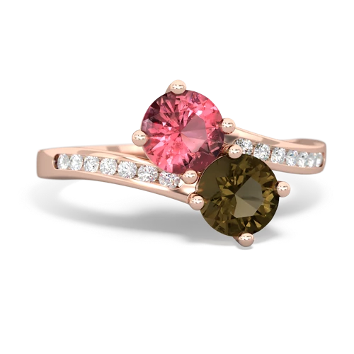 tourmaline-smoky quartz two stone channel ring