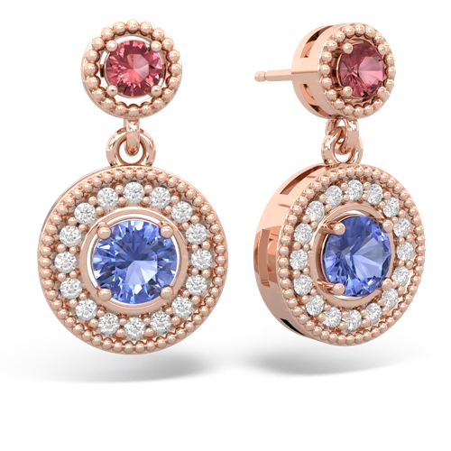 Pink Tourmaline Genuine Pink Tourmaline with Genuine Tanzanite Halo Dangle earrings Earrings