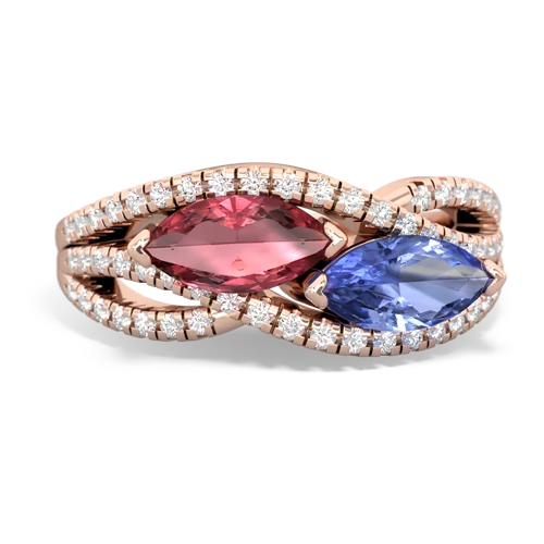 tourmaline-tanzanite double heart ring