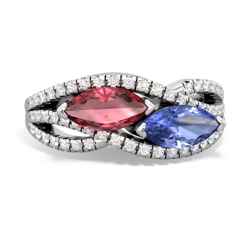 tourmaline-tanzanite double heart ring