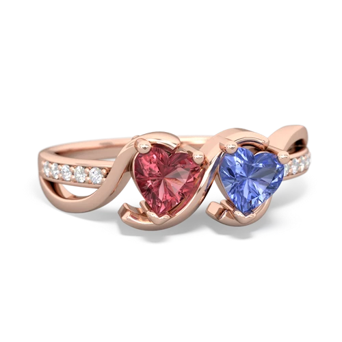 tourmaline-tanzanite double heart ring