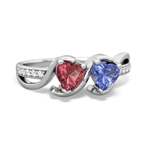 tourmaline-tanzanite double heart ring