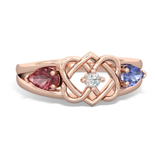 tourmaline-tanzanite double heart ring