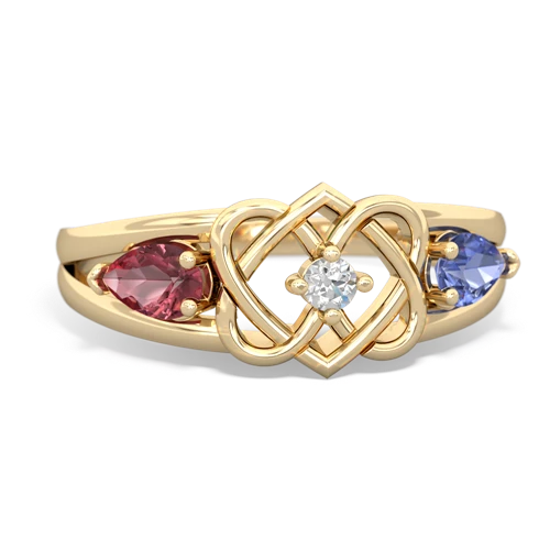 tourmaline-tanzanite double heart ring