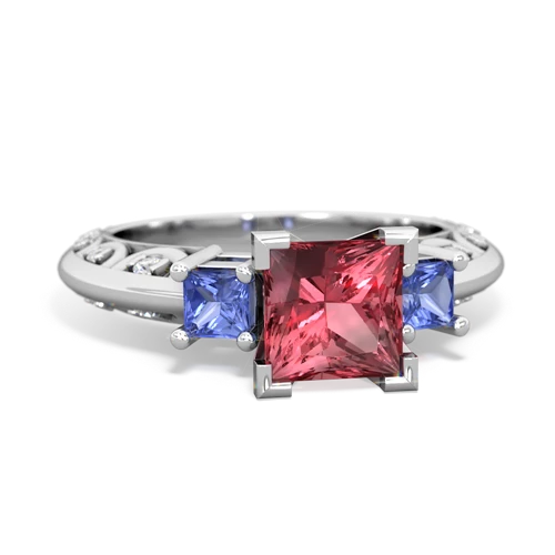 Pink Tourmaline Genuine Pink Tourmaline with Genuine Tanzanite and Genuine Opal Art Deco ring Ring