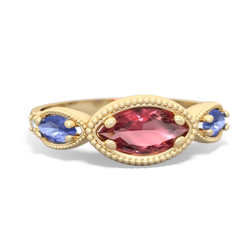 Pink Tourmaline Genuine Pink Tourmaline with Genuine Tanzanite and Lab Created Ruby Antique Style Keepsake ring Ring