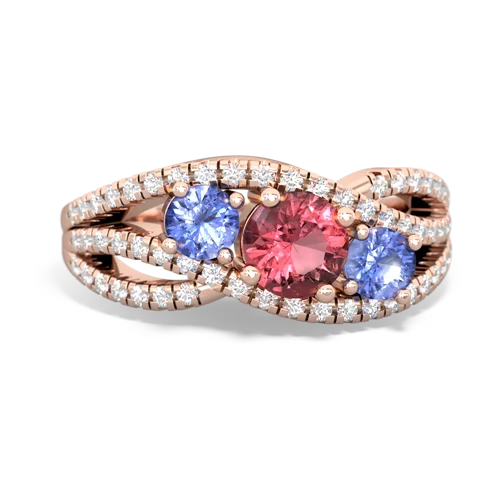 tourmaline-tanzanite three stone pave ring