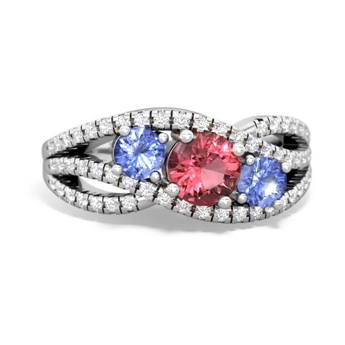 tourmaline-tanzanite three stone pave ring