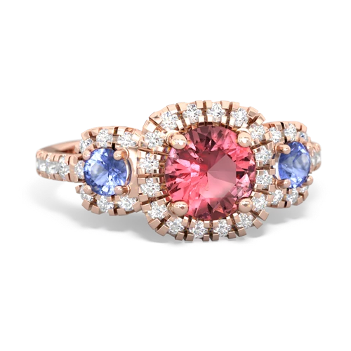 Pink Tourmaline Genuine Pink Tourmaline with Genuine Tanzanite and Genuine London Blue Topaz Regal Halo ring Ring