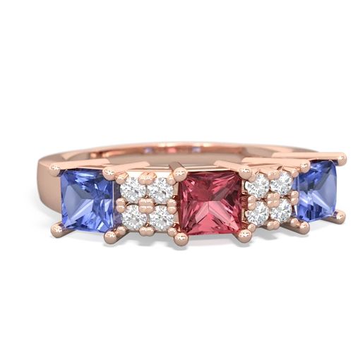 Pink Tourmaline Genuine Pink Tourmaline with Genuine Tanzanite and Genuine Opal Three Stone ring Ring