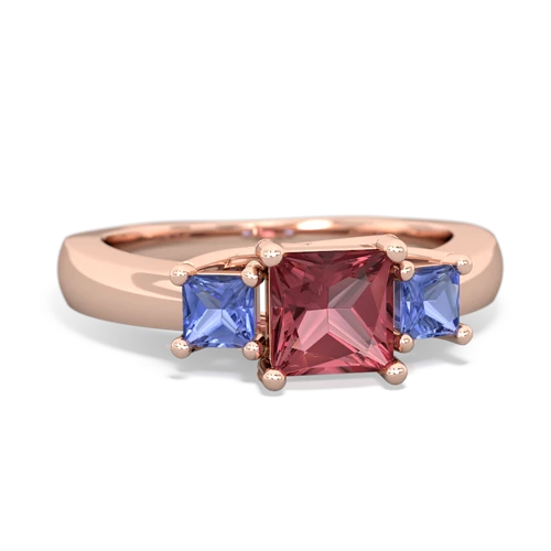 Pink Tourmaline Genuine Pink Tourmaline with Genuine Tanzanite and Lab Created Ruby Three Stone Trellis ring Ring