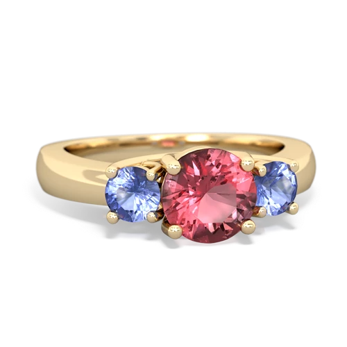 Pink Tourmaline Genuine Pink Tourmaline with Genuine Tanzanite and  Three Stone Trellis ring Ring