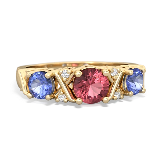 Pink Tourmaline Genuine Pink Tourmaline with Genuine Tanzanite and Lab Created Ruby Hugs and Kisses ring Ring