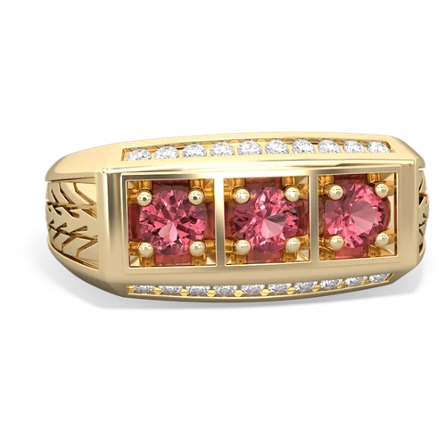 pink sapphire-aquamarine three stone ring