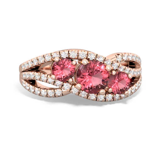 tourmaline-tanzanite three stone pave ring