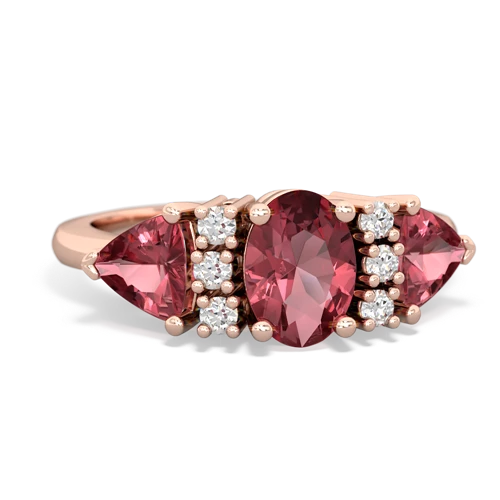 Pink Tourmaline Genuine Pink Tourmaline with Genuine Pink Tourmaline and Genuine Opal Antique Style Three Stone ring Ring
