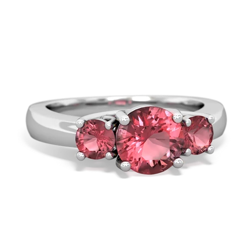 Pink Tourmaline Genuine Pink Tourmaline with Genuine Pink Tourmaline and Genuine Opal Three Stone Trellis ring Ring