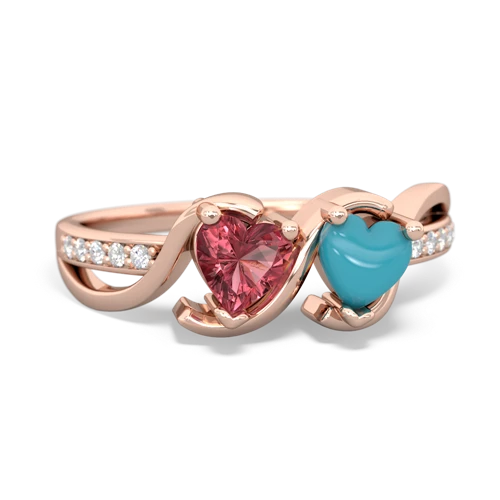 tourmaline-turquoise double heart ring