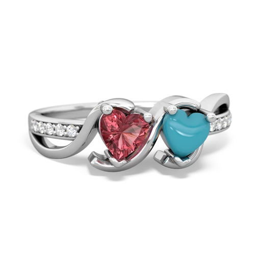 tourmaline-turquoise double heart ring