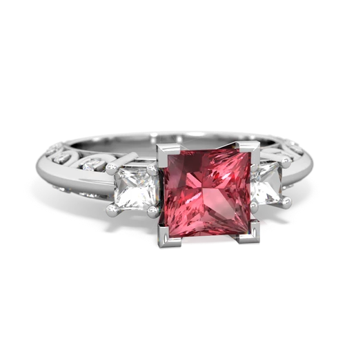 Pink Tourmaline Genuine Pink Tourmaline with Genuine White Topaz and Genuine Aquamarine Art Deco ring Ring